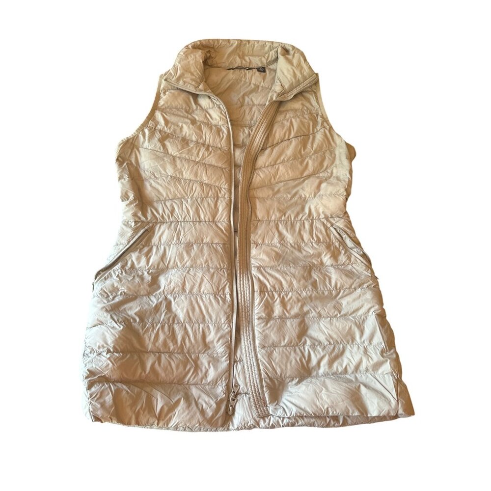 Lands End Tan‎ Quilted Puffer Vest Medium M 10-12 Lightweight Outerwear Pockets